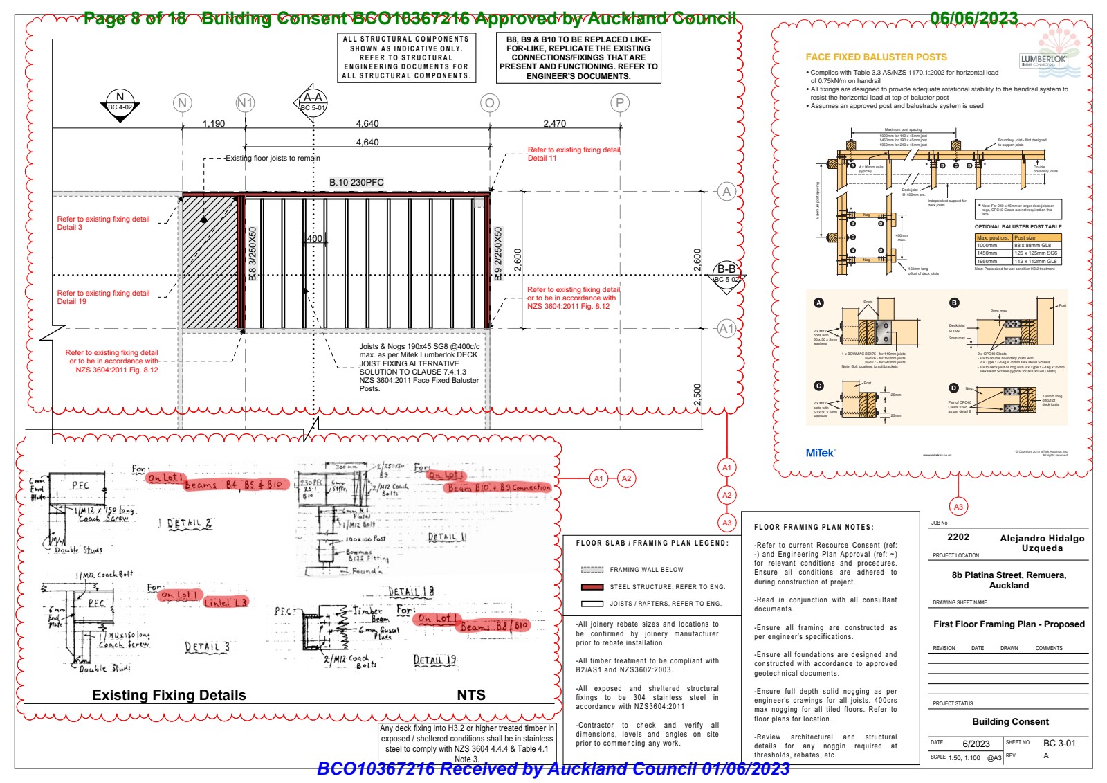Balcony framing plan used in the balcony compliance case study