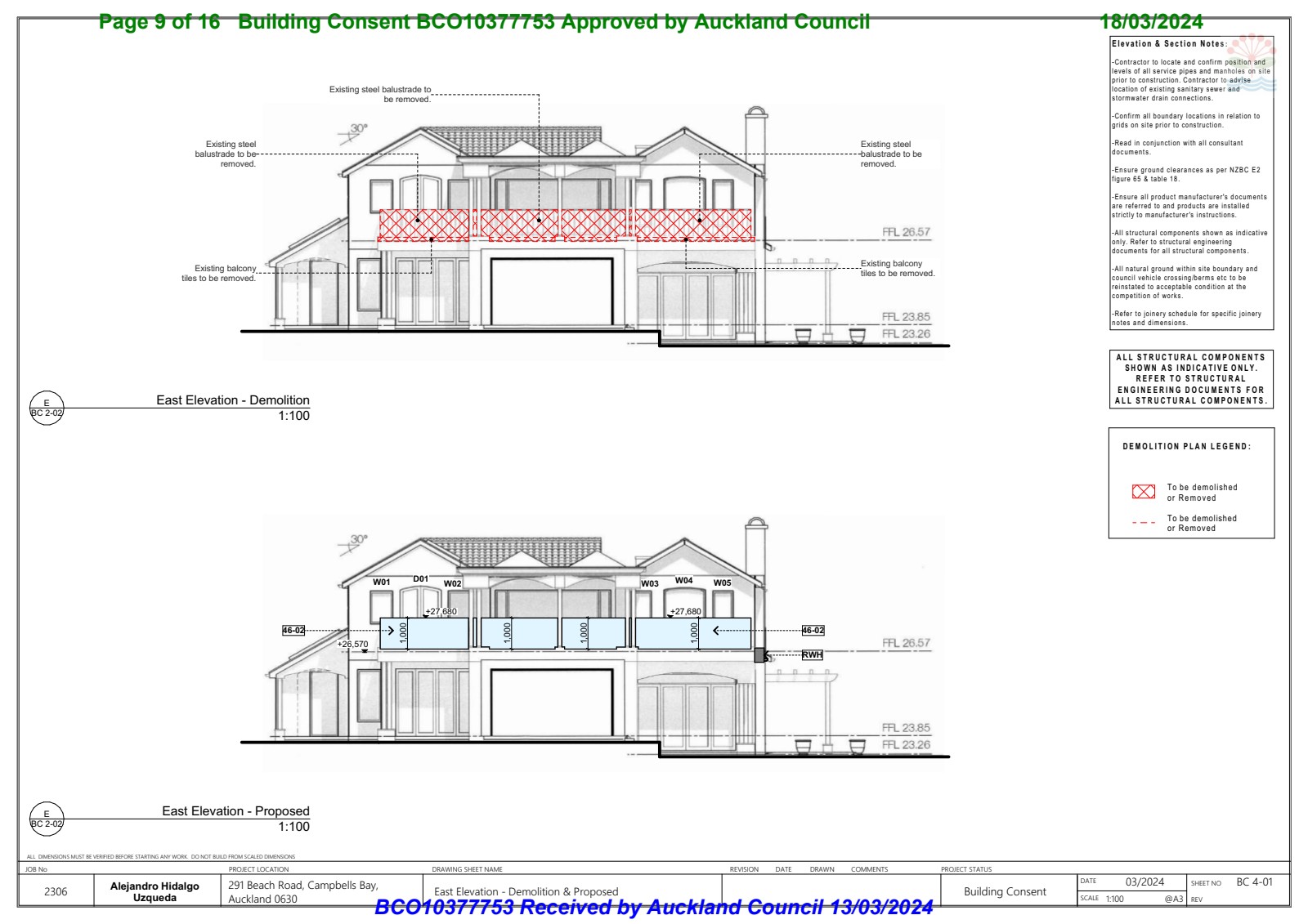 East Elevation — Demolition & Proposed — BC 4-01