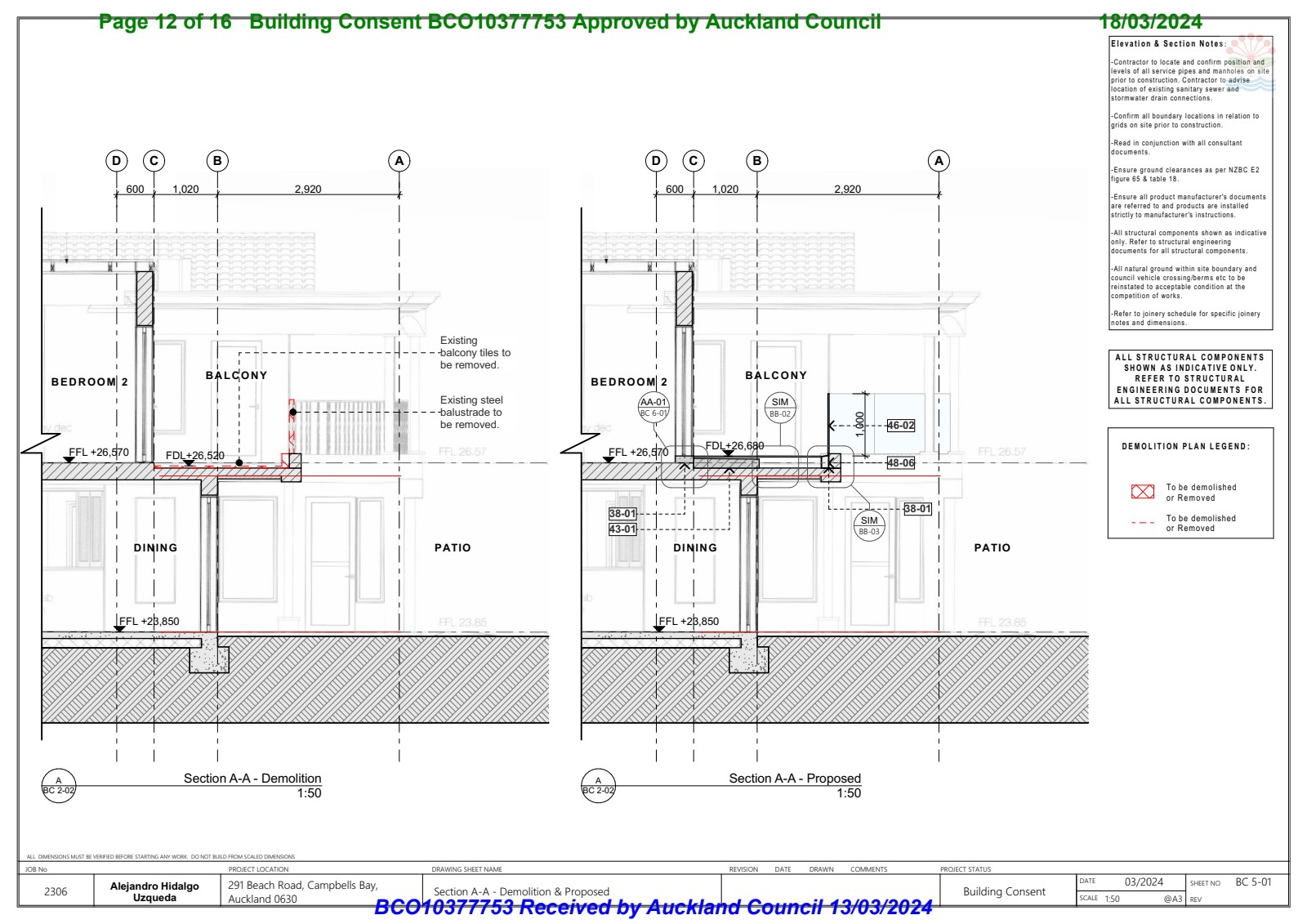 Section A-A — Demolition & Proposed — BC 5-01