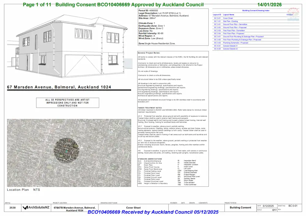 Approved building consent – Balmoral, Auckland