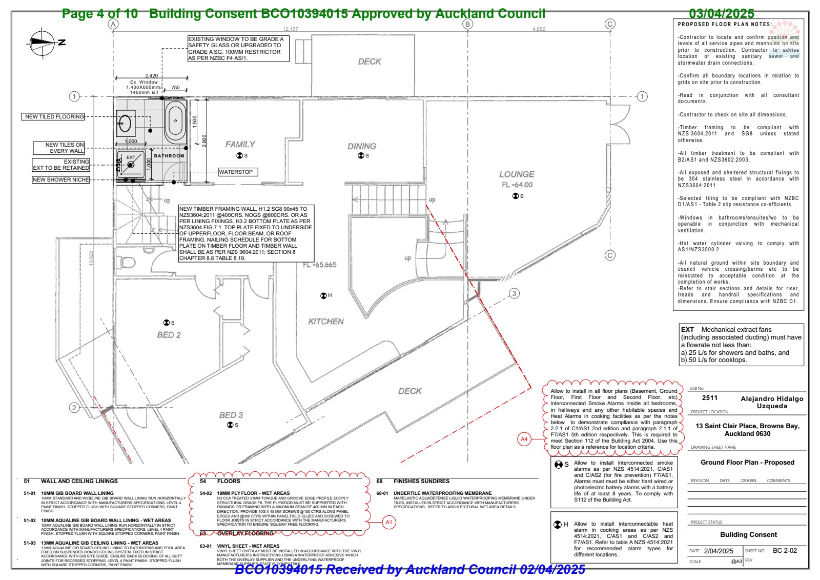Bathroom proposed plan used in the bathroom consent case study