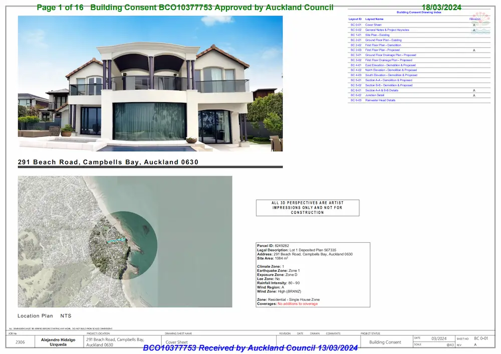 Approved building consent – Campbells Bay, Auckland
