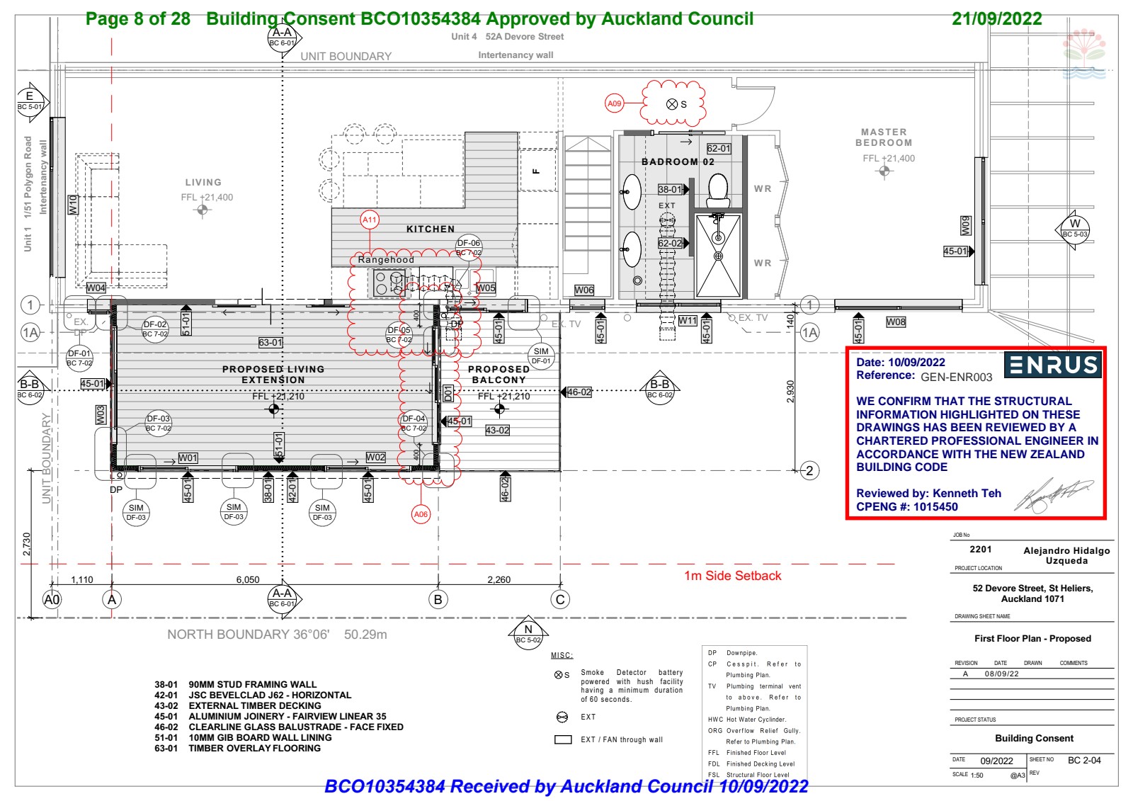 First floor proposed plan showing bathroom layout with wet area annotations and fixture locations