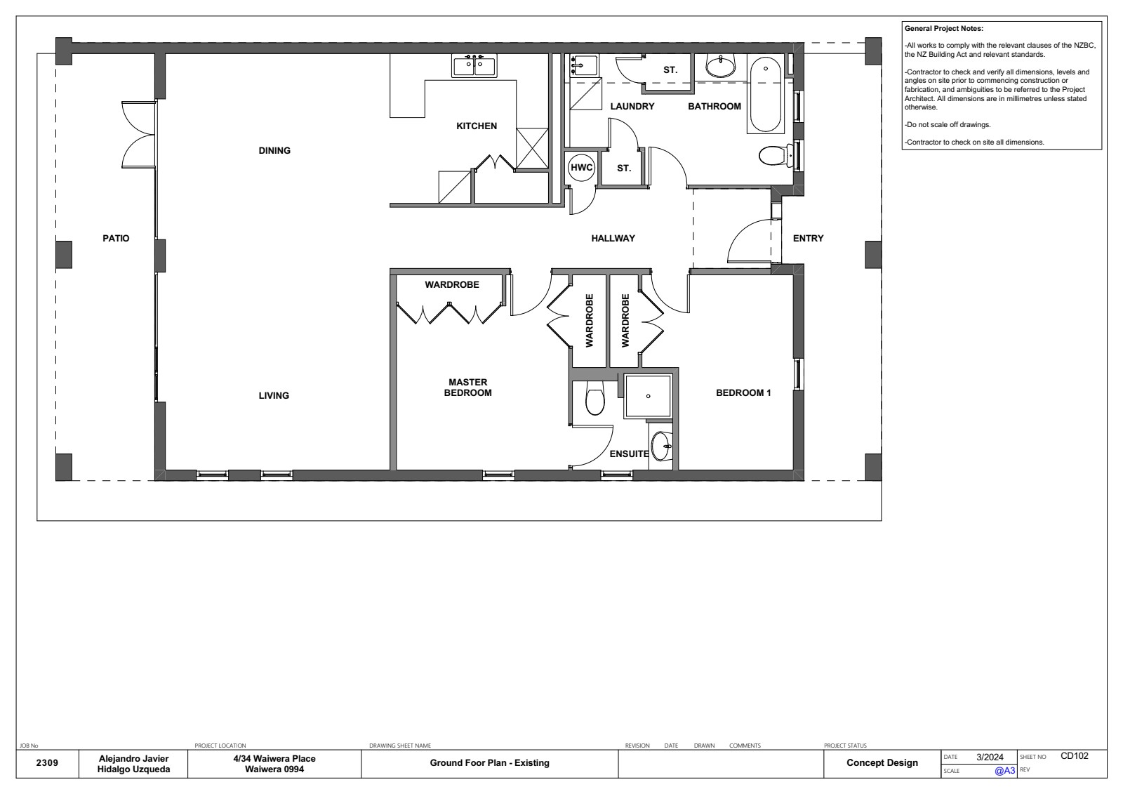 Existing ground floor plan showing original layout with tight circulation and dated rooms