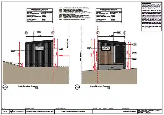 Architectural elevations from a real granny flat project