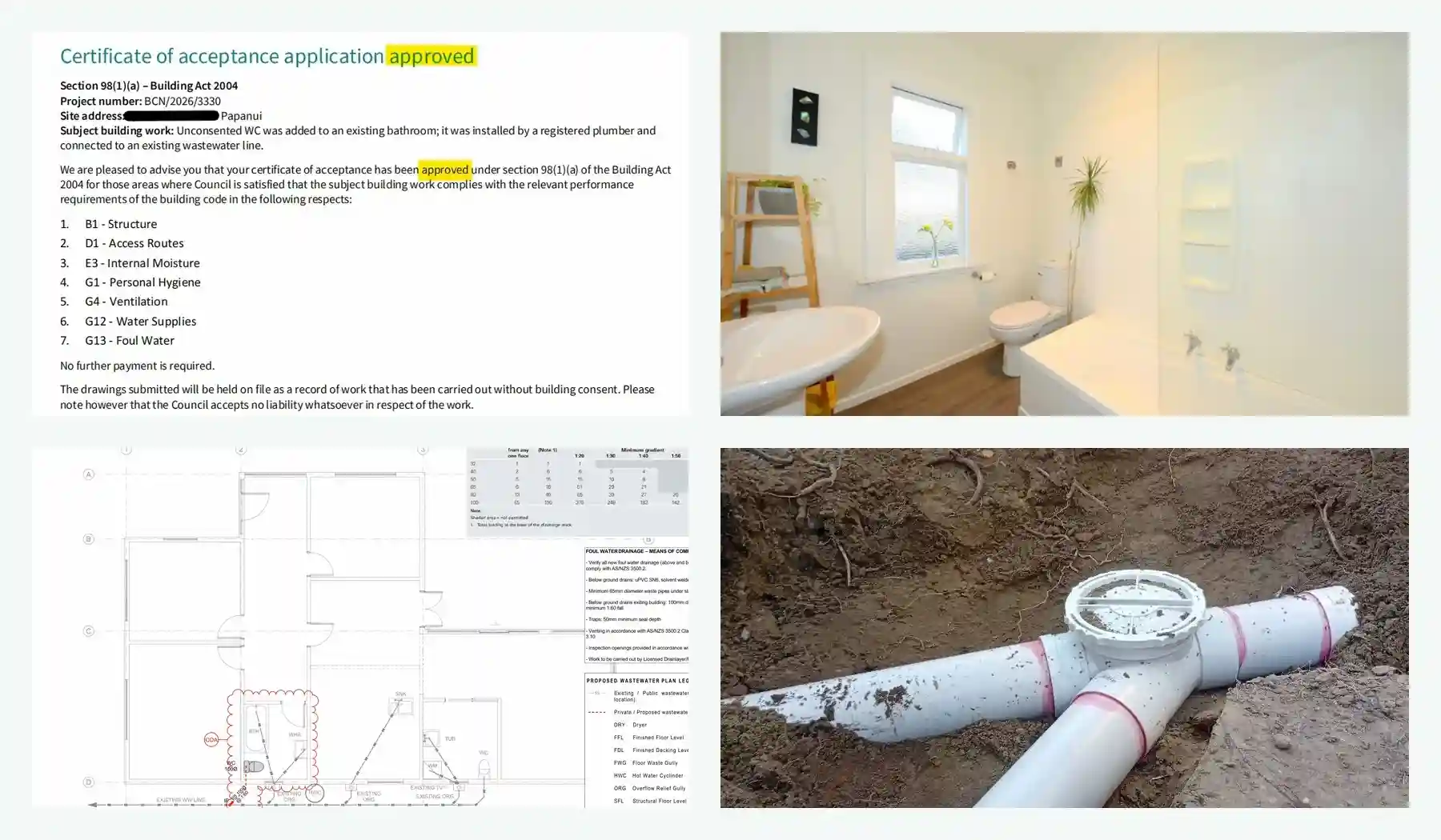 Collage of Christchurch Certificate of Acceptance evidence and council approval