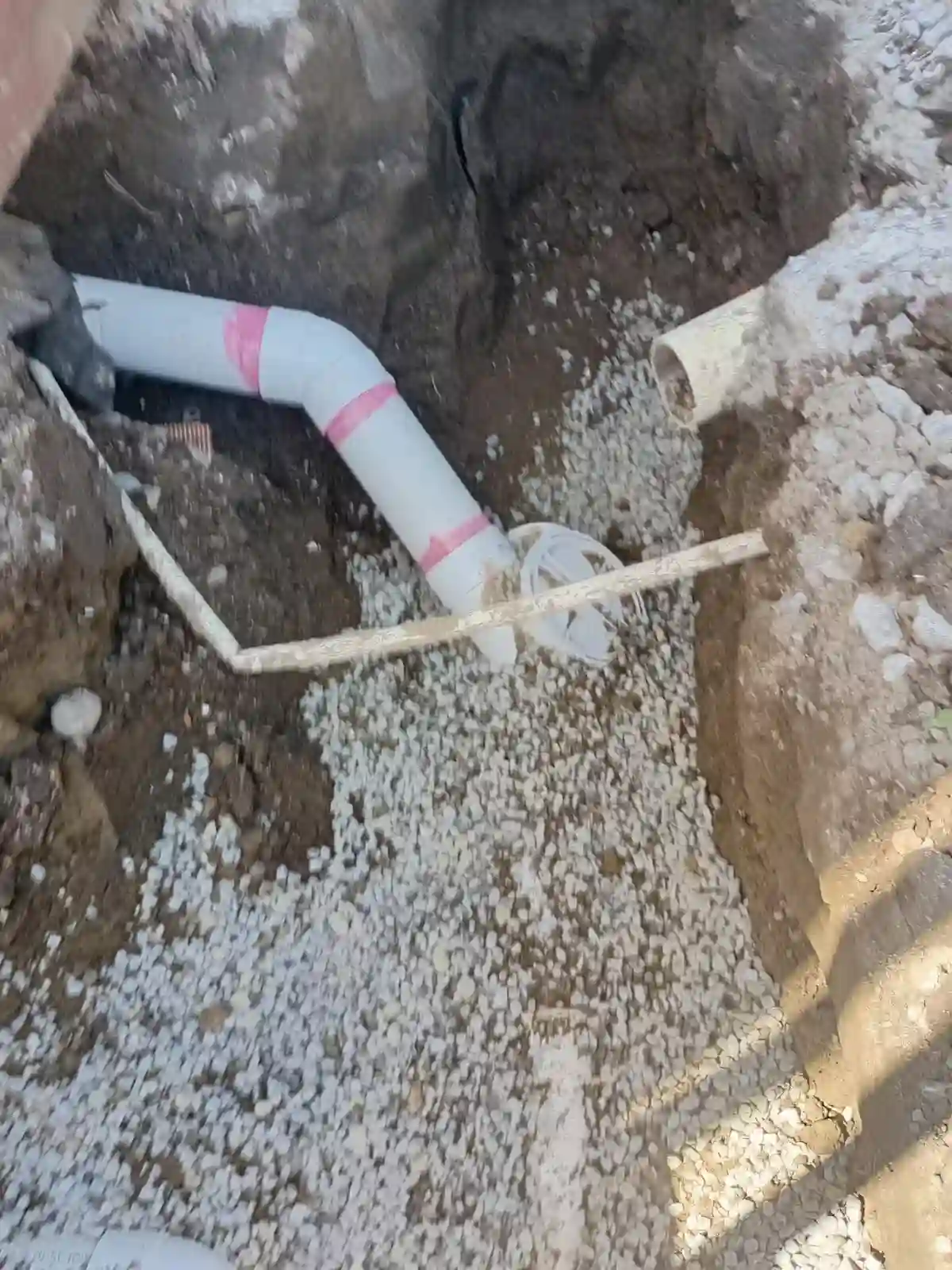 Drainage installation photograph showing the wastewater connection work