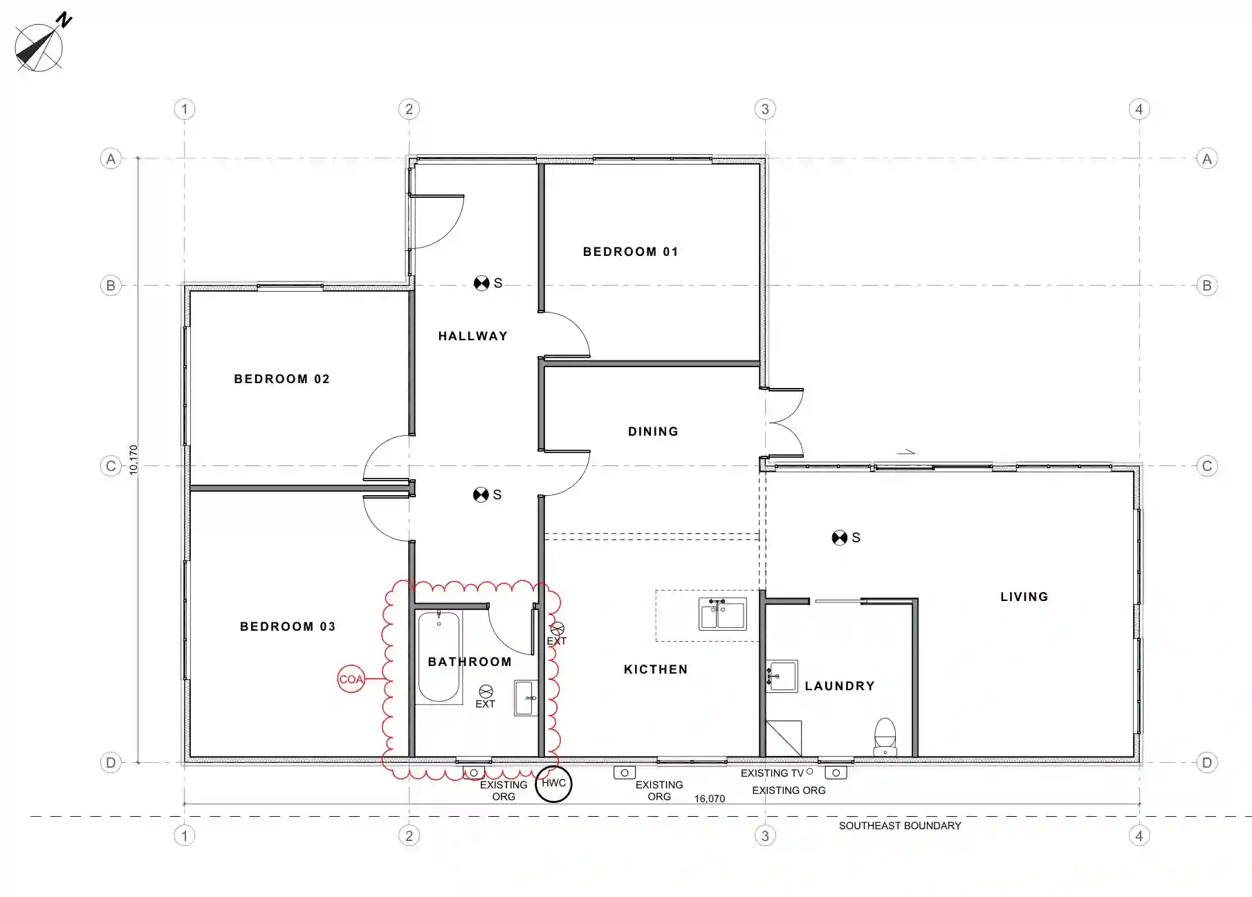 Council record floor plan crop showing bathroom before the WC was added