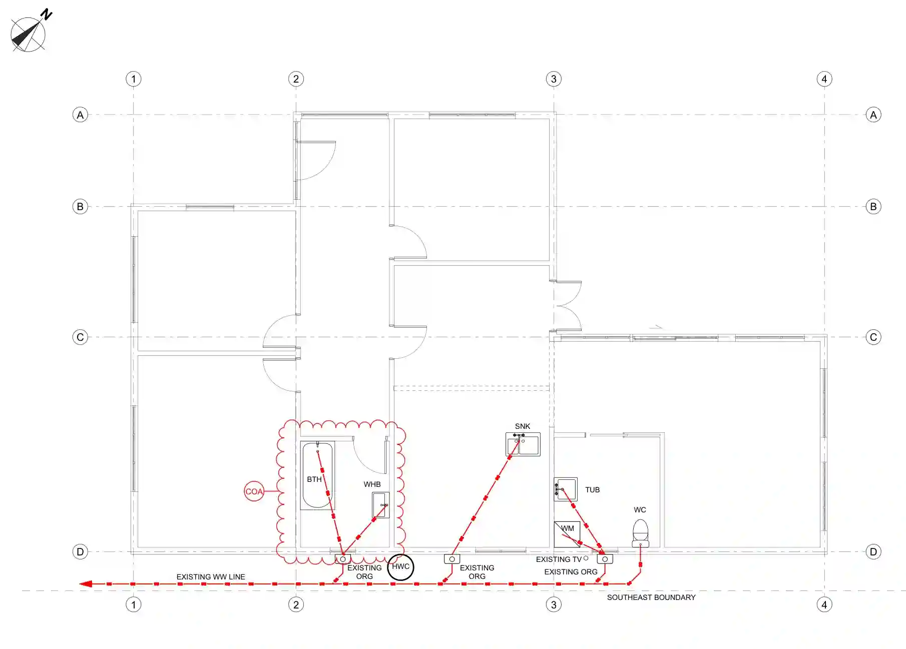 Council record plumbing and drainage plan used for comparison