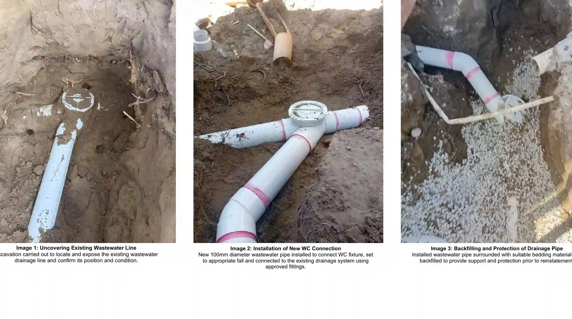 Certificate of Acceptance evidence sheet showing drainage installation photographs