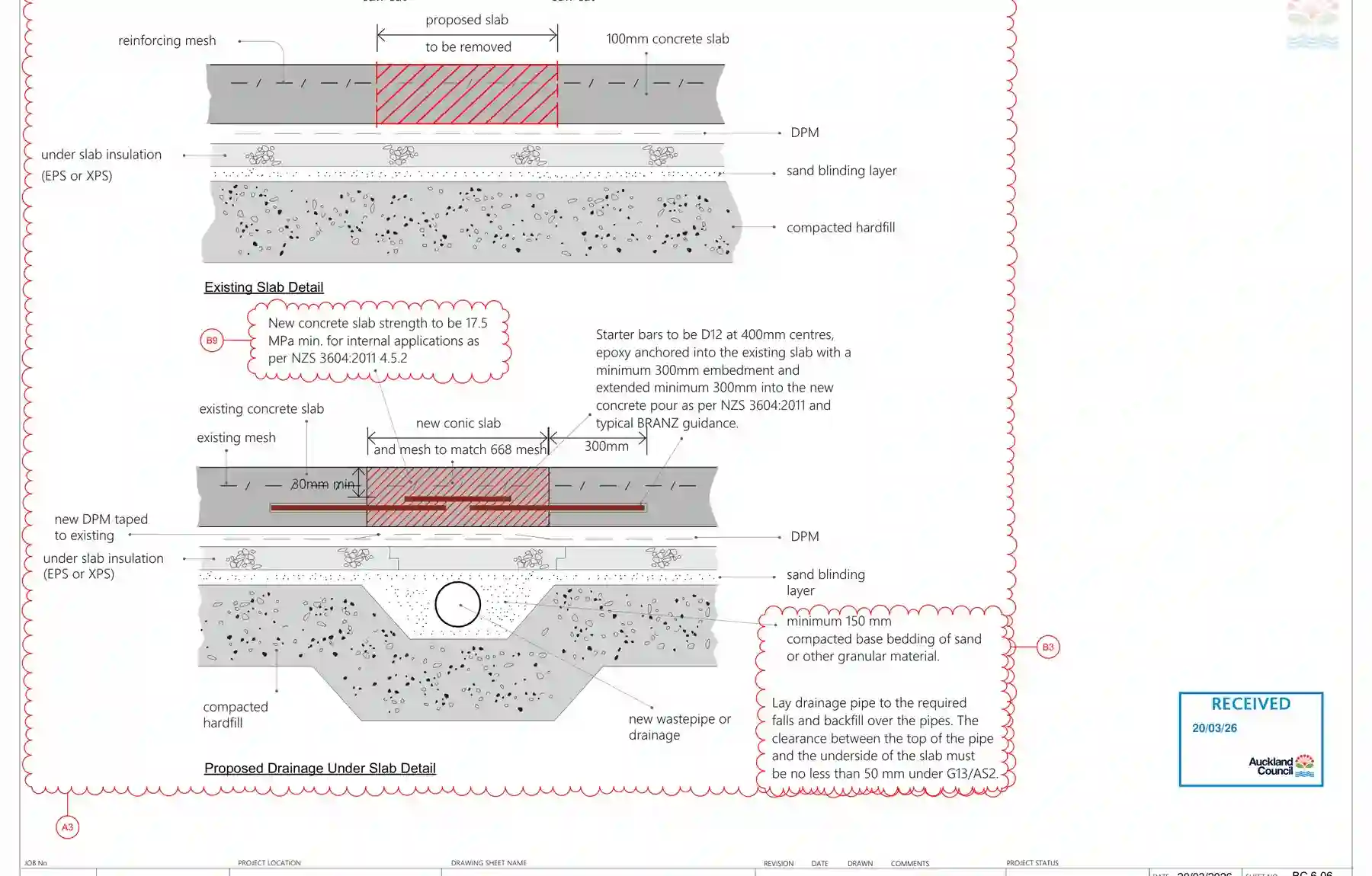 Under-slab drainage slab reinstatement detail