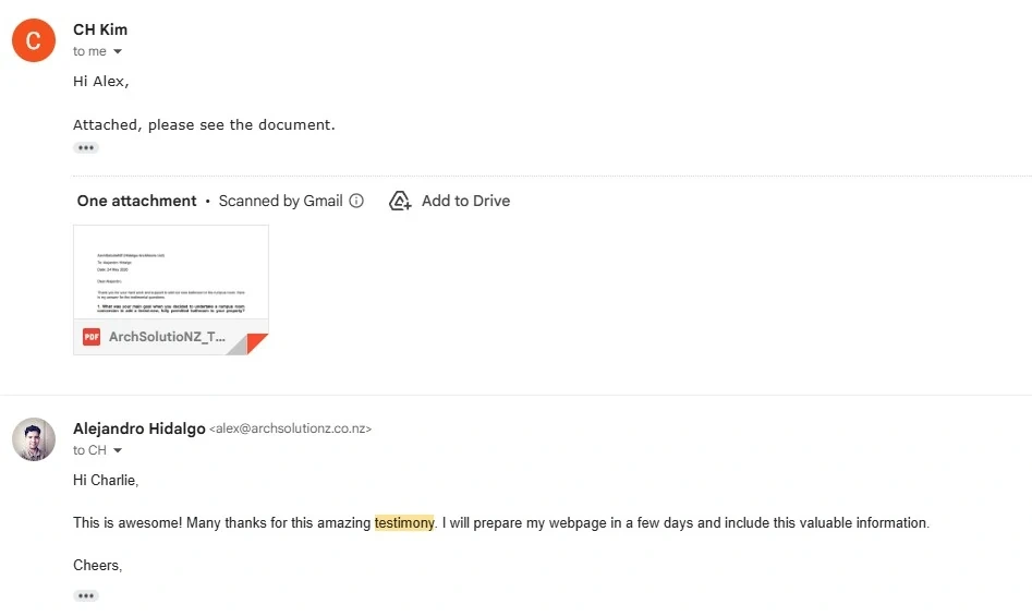 Original client email screenshot