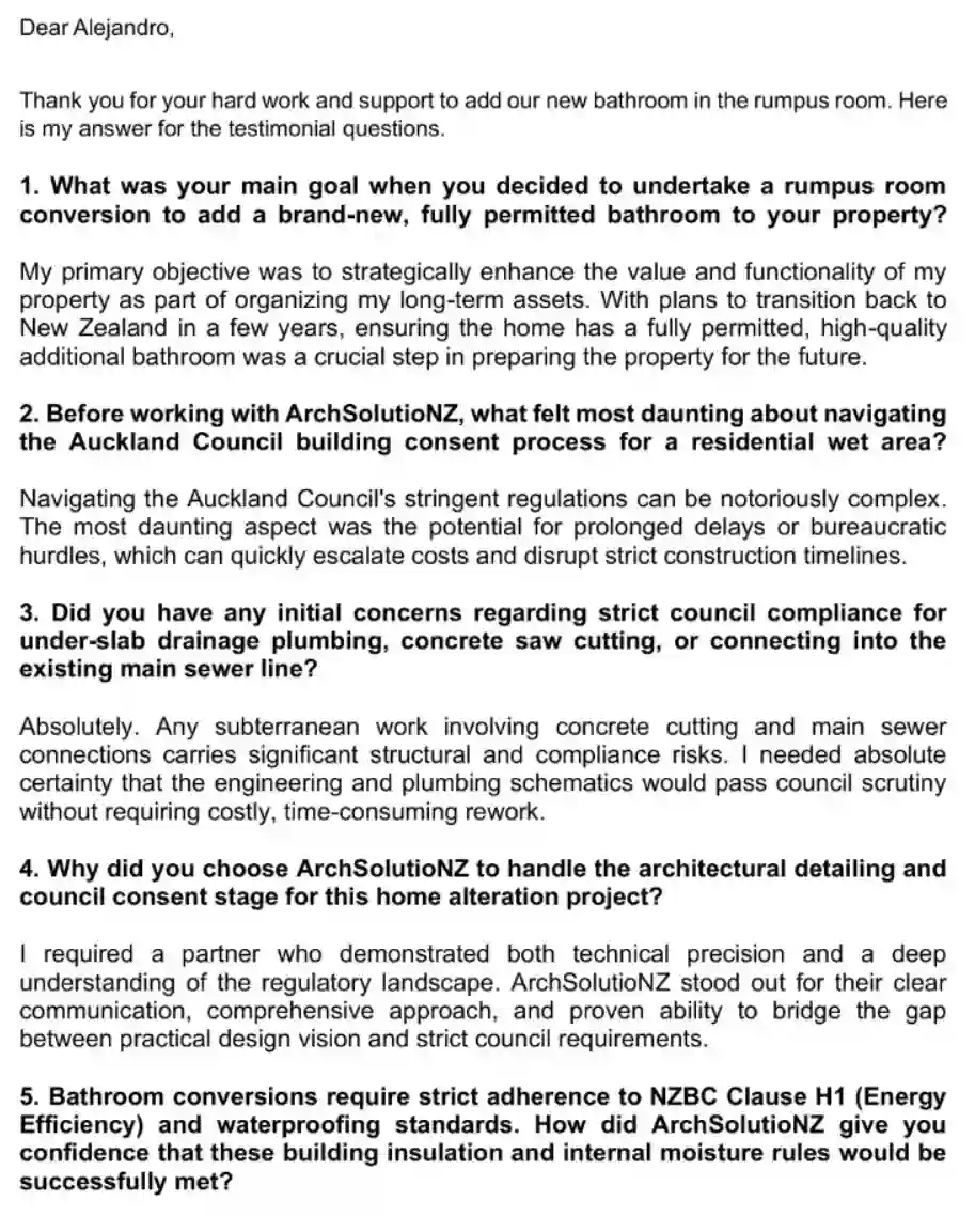 Original testimonial answers sheet page 1