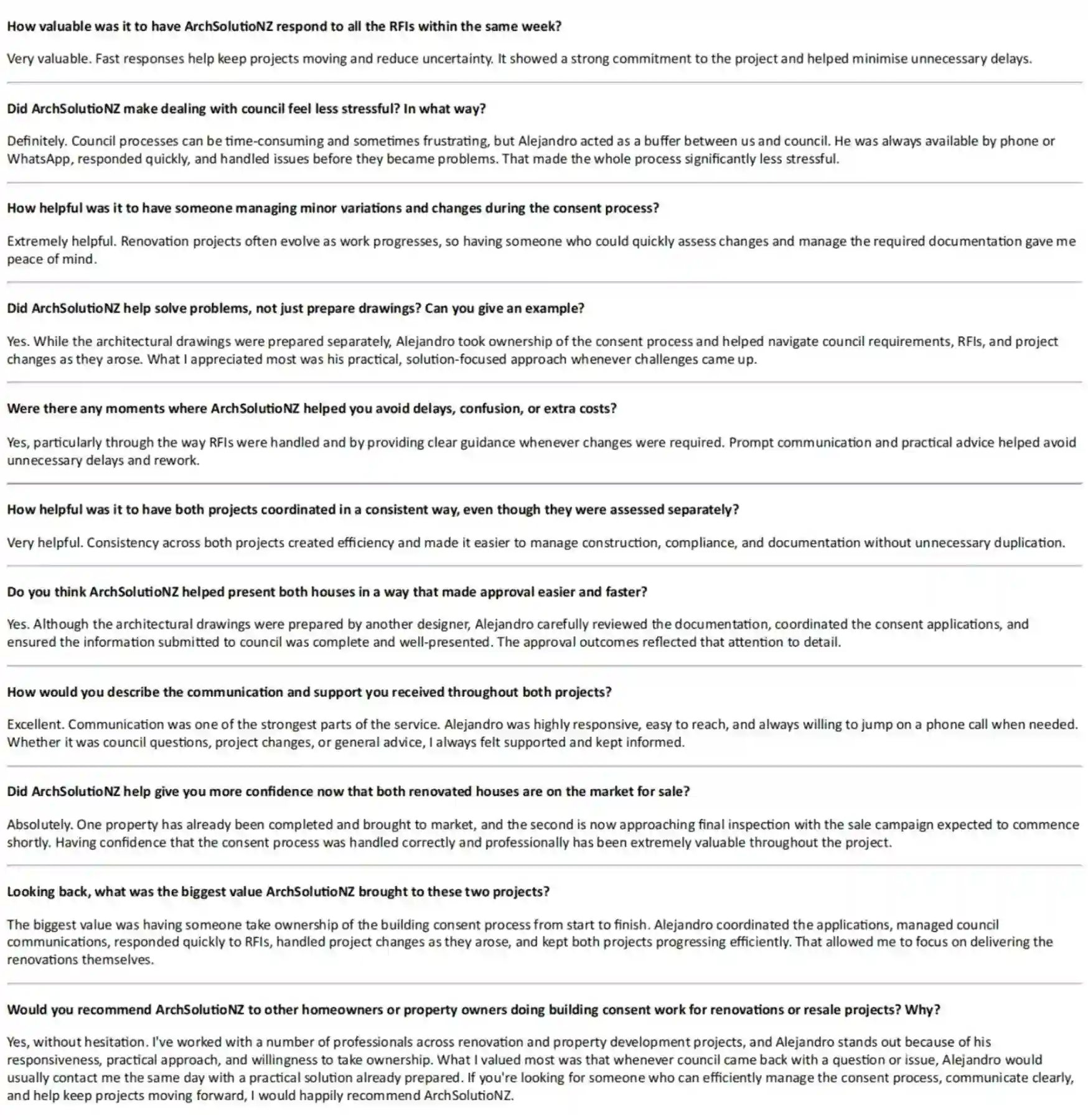 Original Sebastian Spada testimonial questions and answers page two