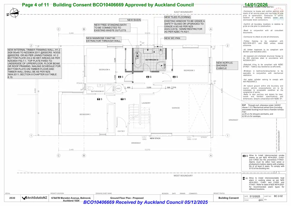 Proposed ground floor bathroom plan for 67 Marsden Avenue