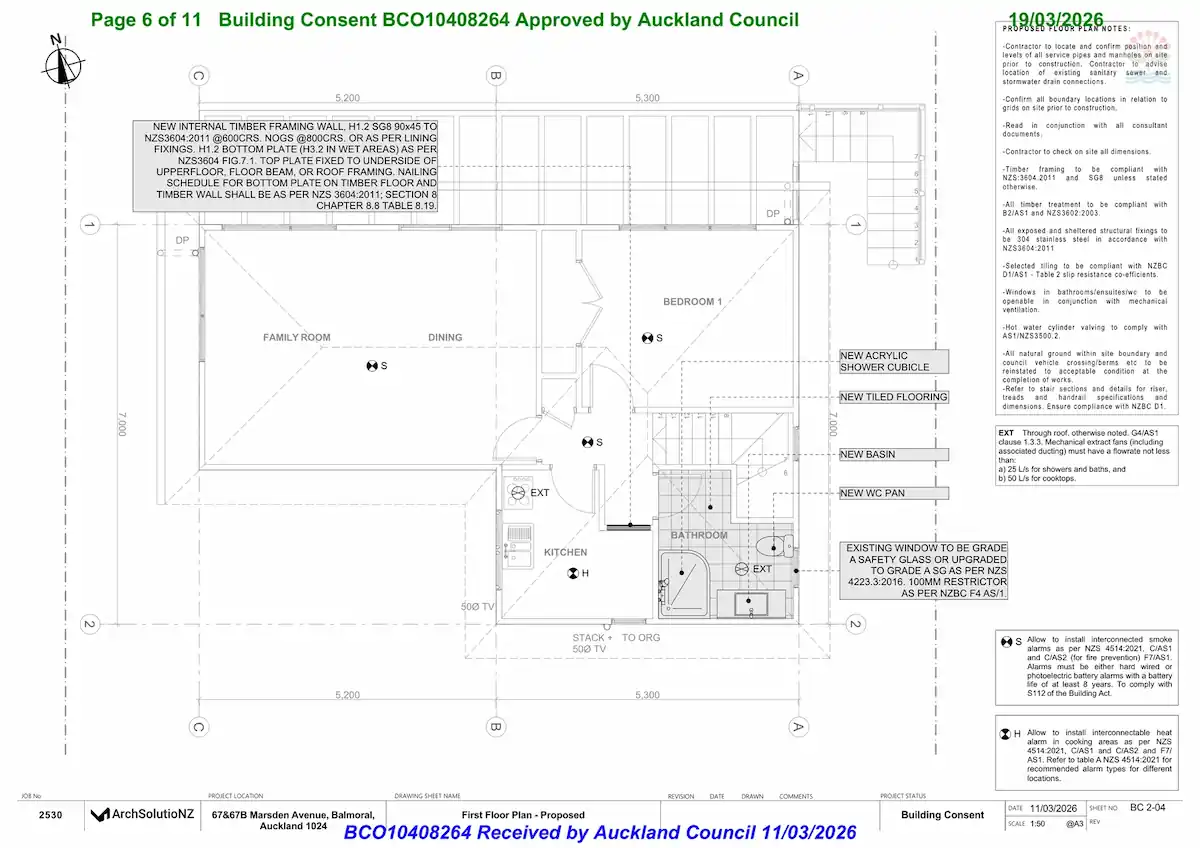 First floor proposed bathroom and kitchen plan for 67B Marsden Avenue