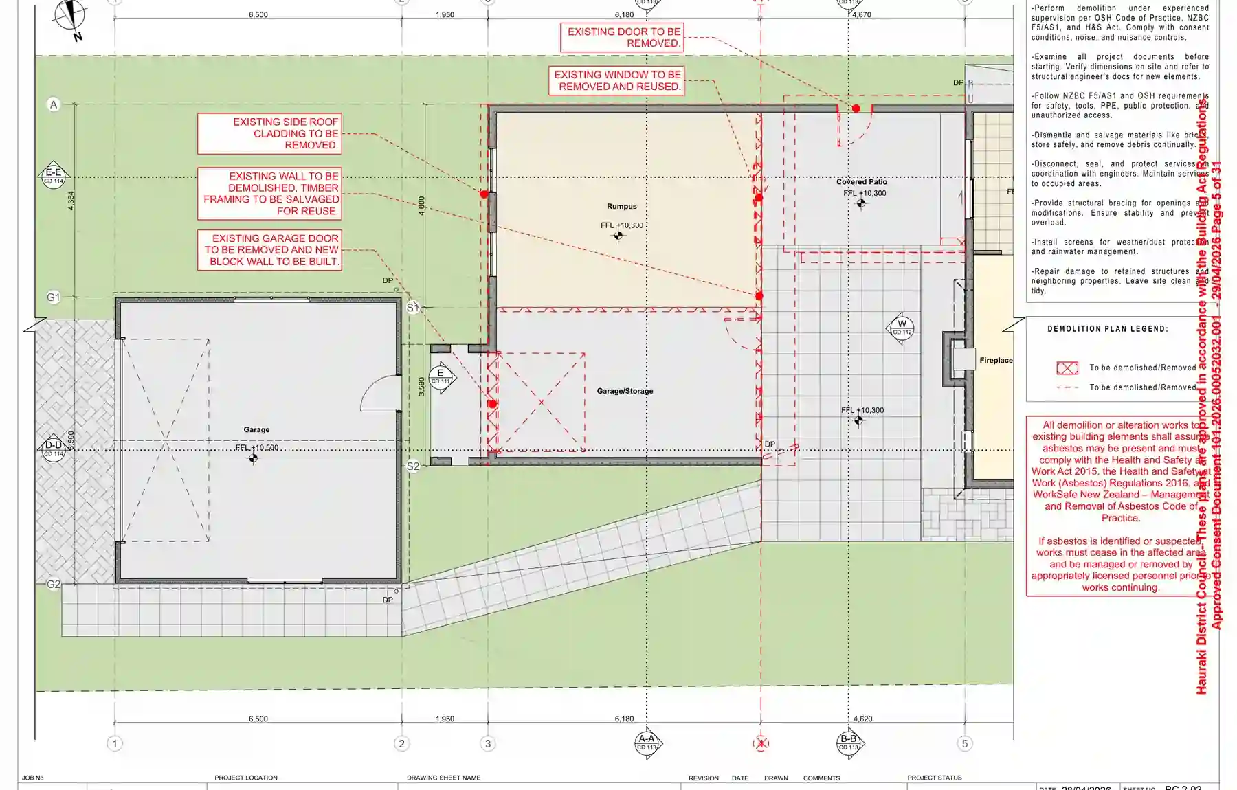 Demolition plan showing Paeroa rumpus renovation building consent scope