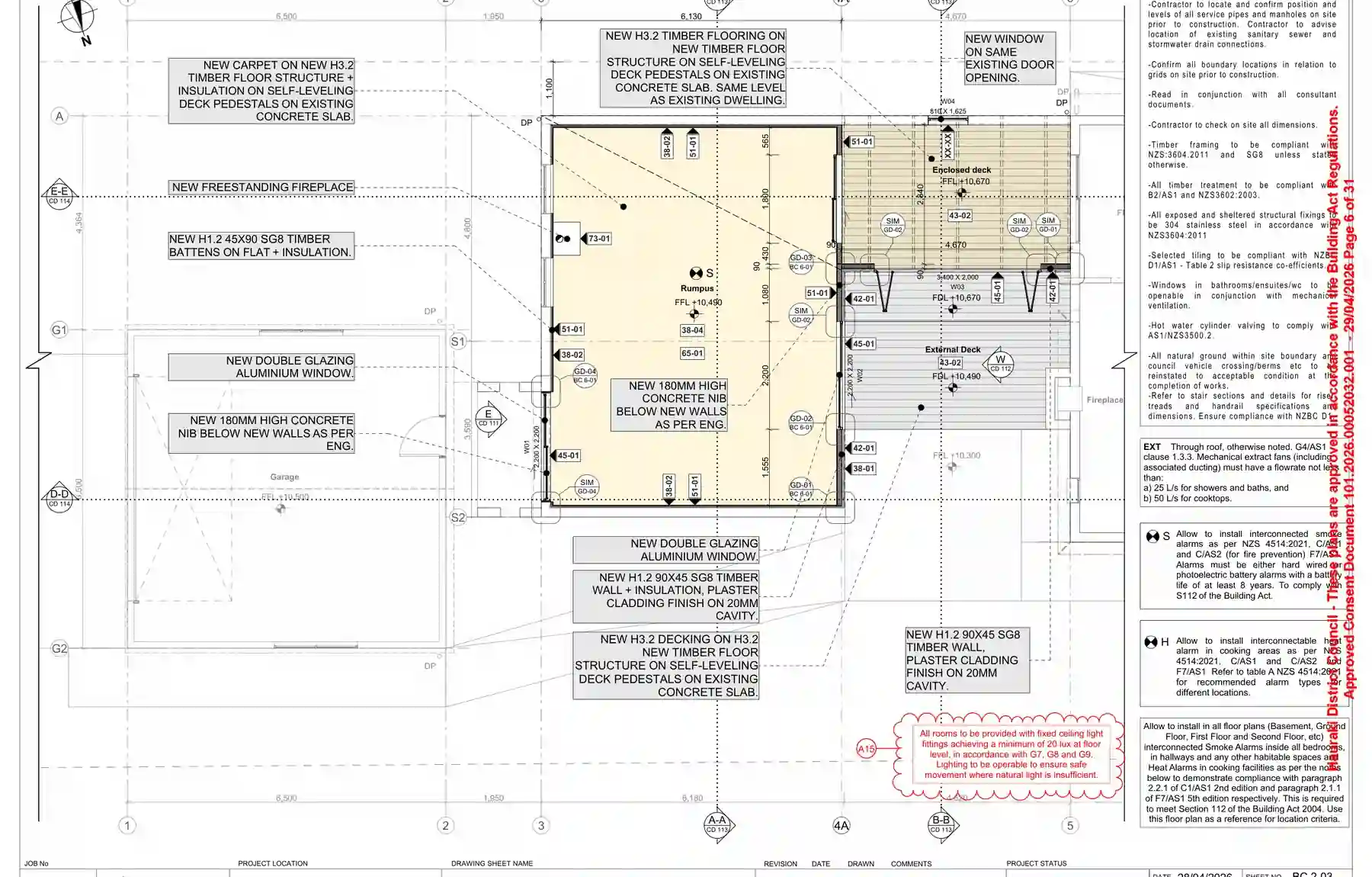 Proposed ground floor plan showing Paeroa rumpus and enclosed deck building consent work