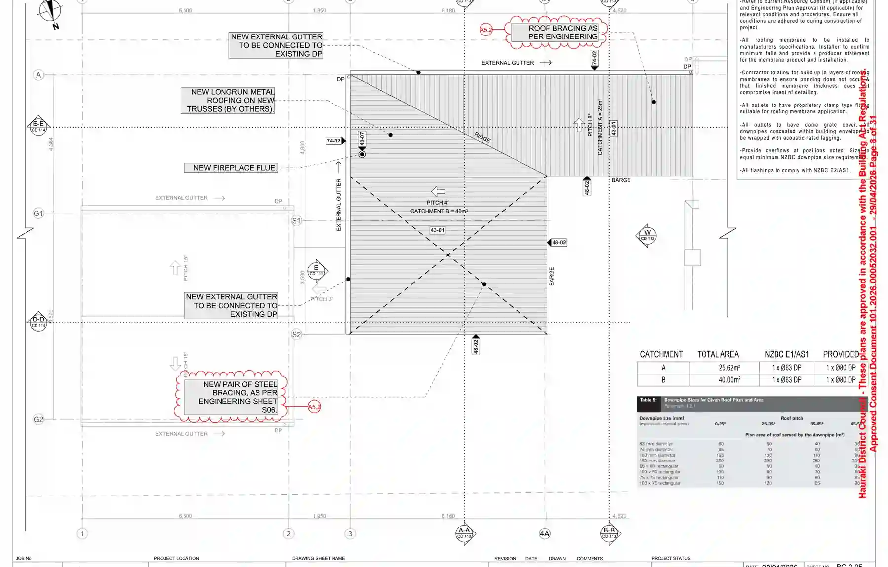 Proposed roof level plan for Paeroa rumpus and enclosed deck renovation