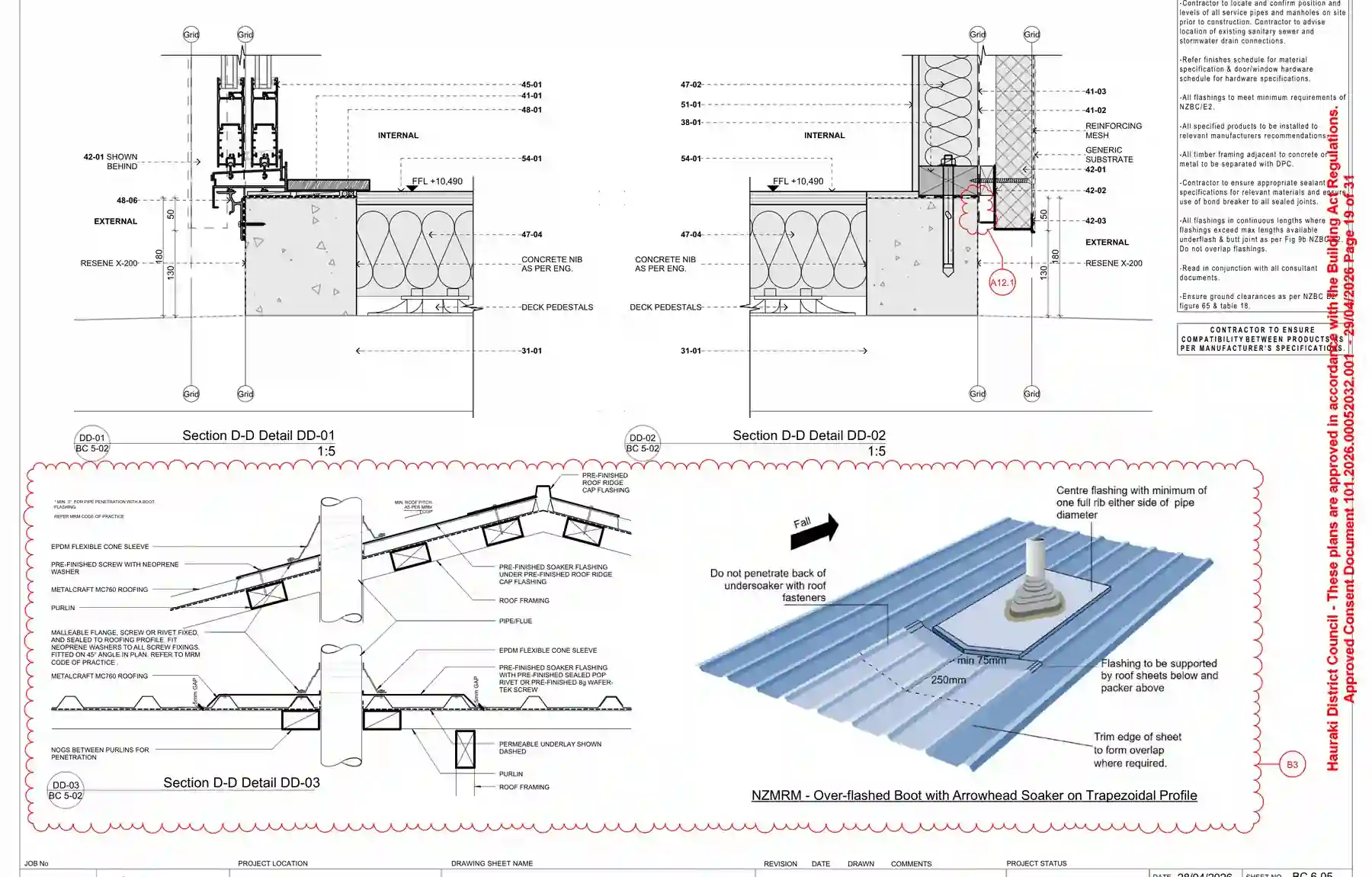 Section showing concrete nib and flue detail for Paeroa renovation