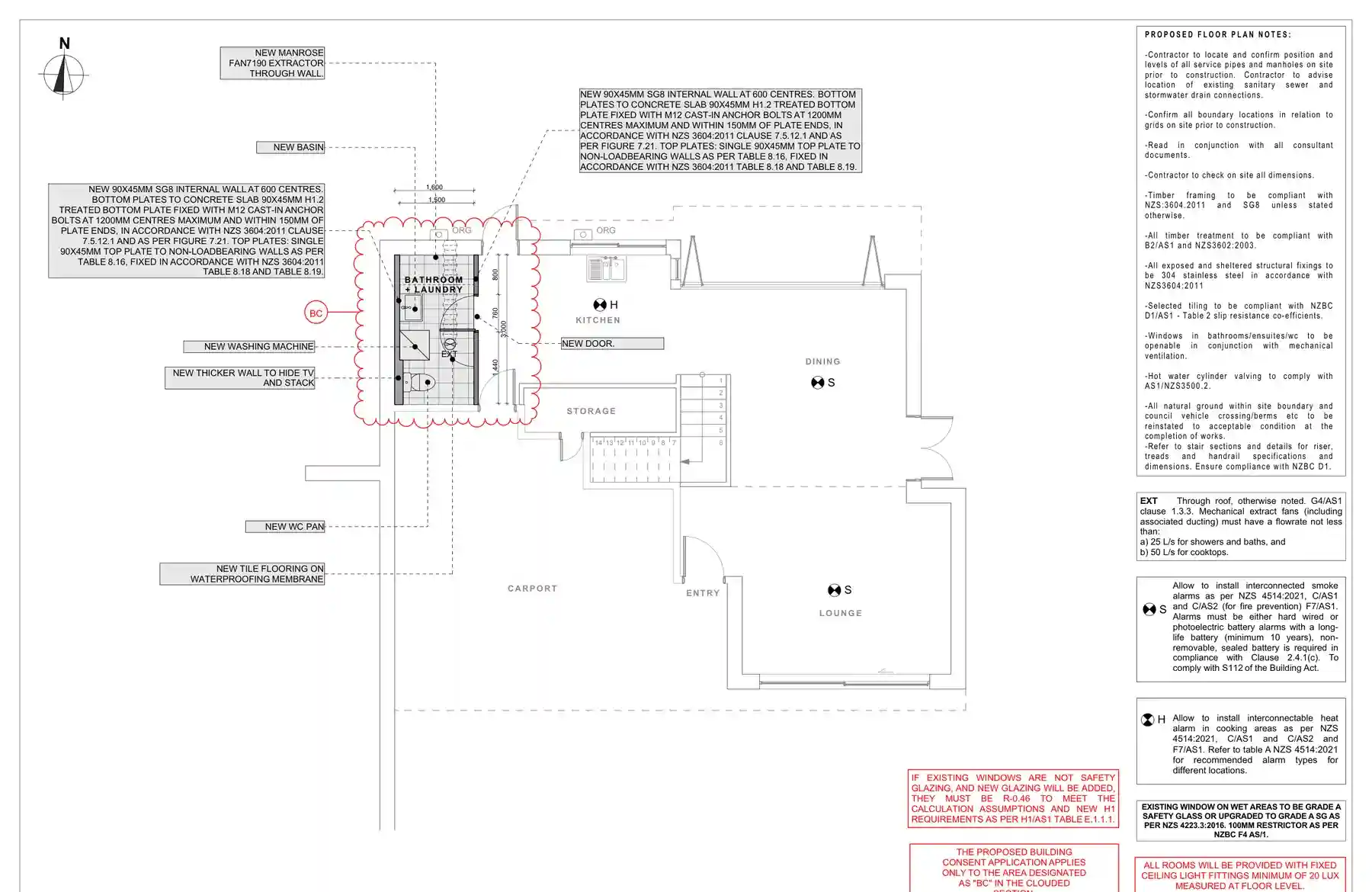 Proposed ground floor bathroom and laundry building consent plan prepared for a Remuera renovation