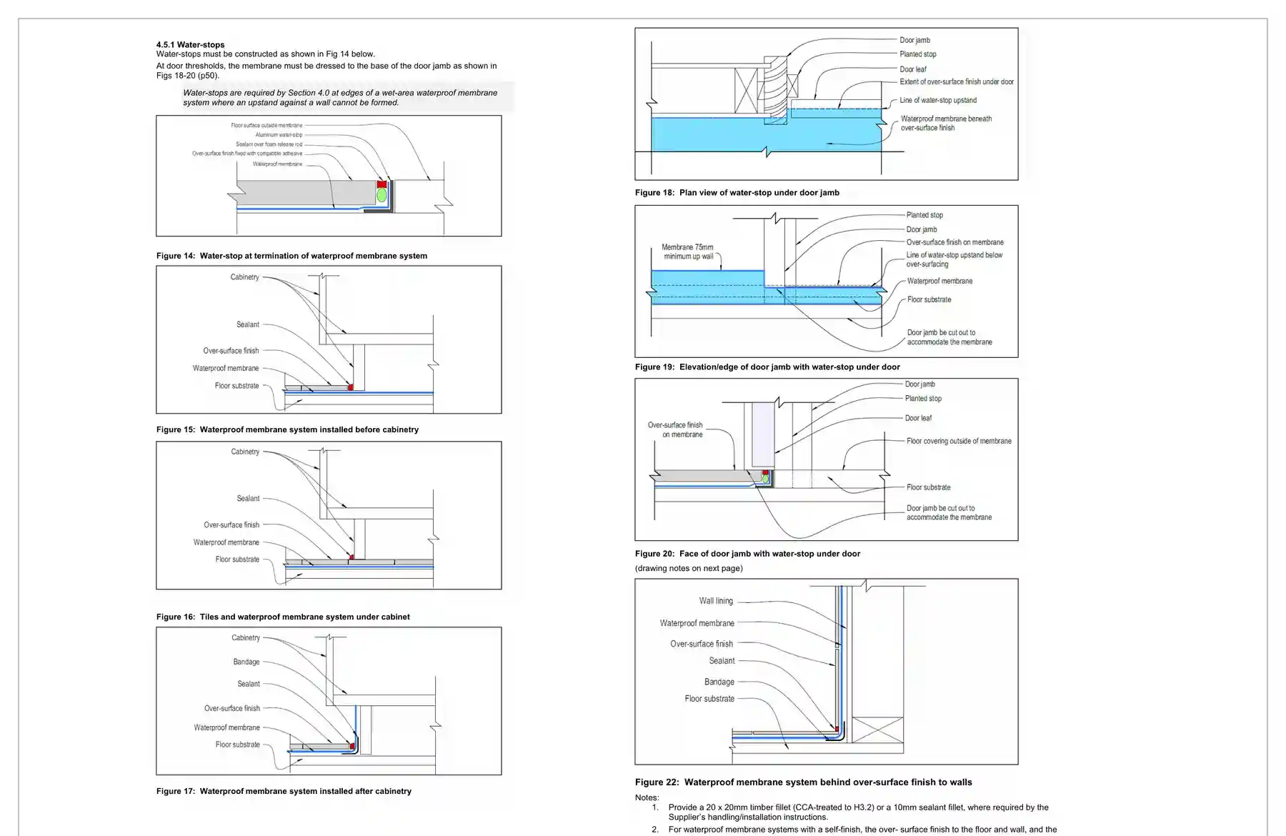 Water-stop details for wet area building consent documentation