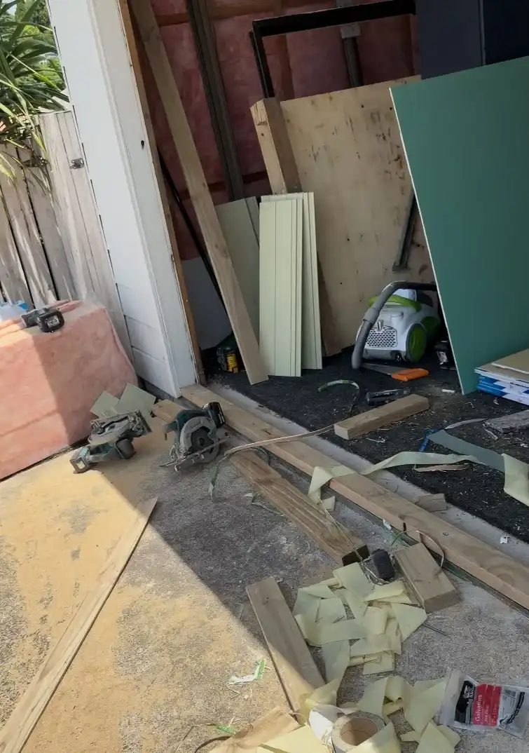 Existing garage door opening before conversion into habitable space