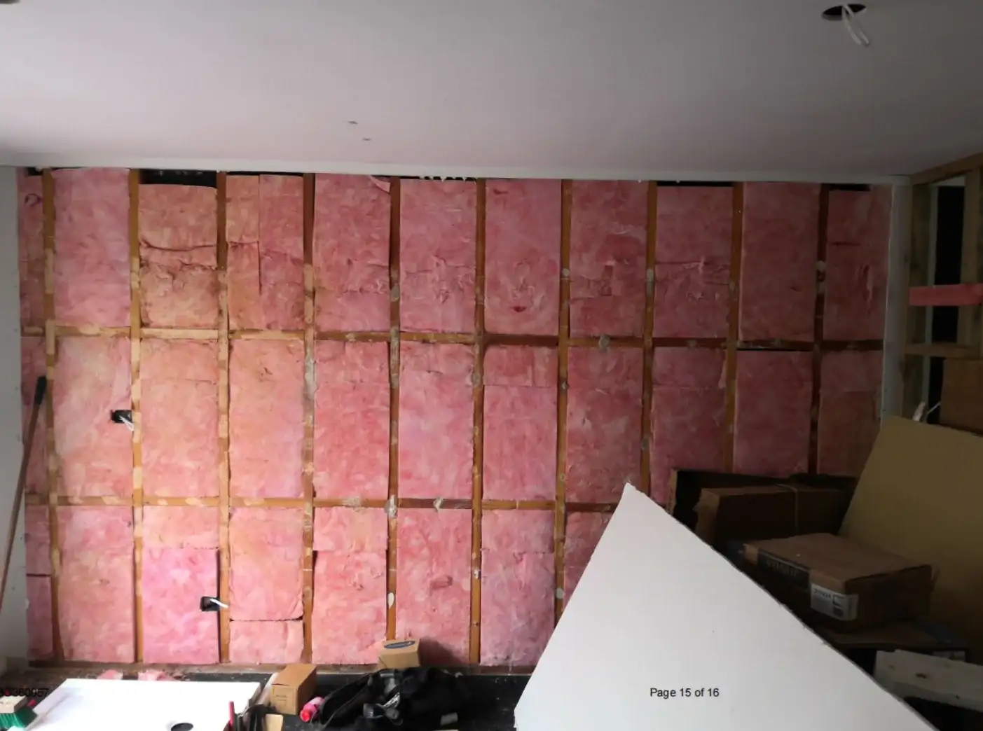 Existing south wall framing with 90x45 studs at 400mm centres and nogs