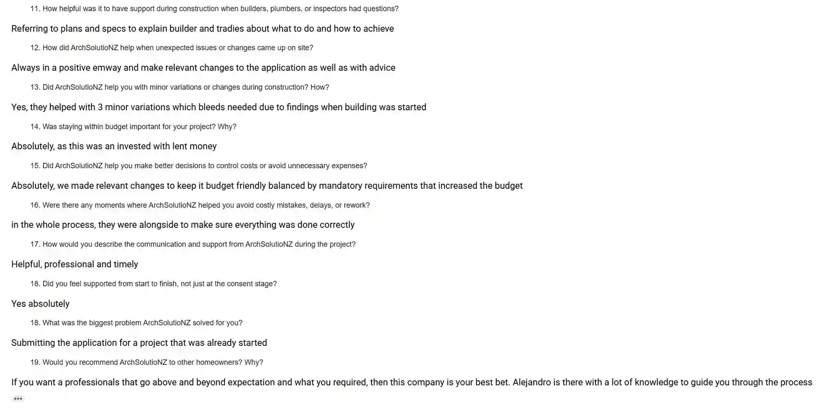 Original client email response part two with testimonial answers