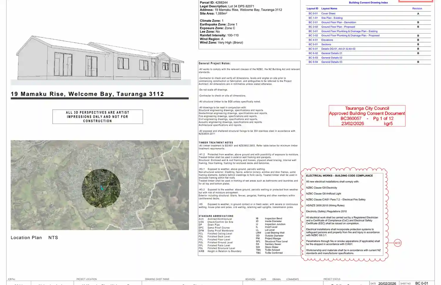 Approved Tauranga City Council building consent cover sheet for 19 Mamaku Rise