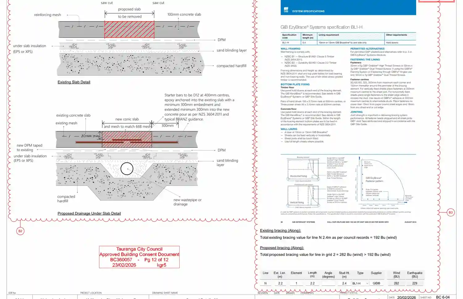 Approved under-slab drainage reinstatement and bracing details